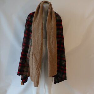 NWT Womens Standard Form Tan Red Green Plaid Mix Media Cashmere Wool Shawl Wrap
